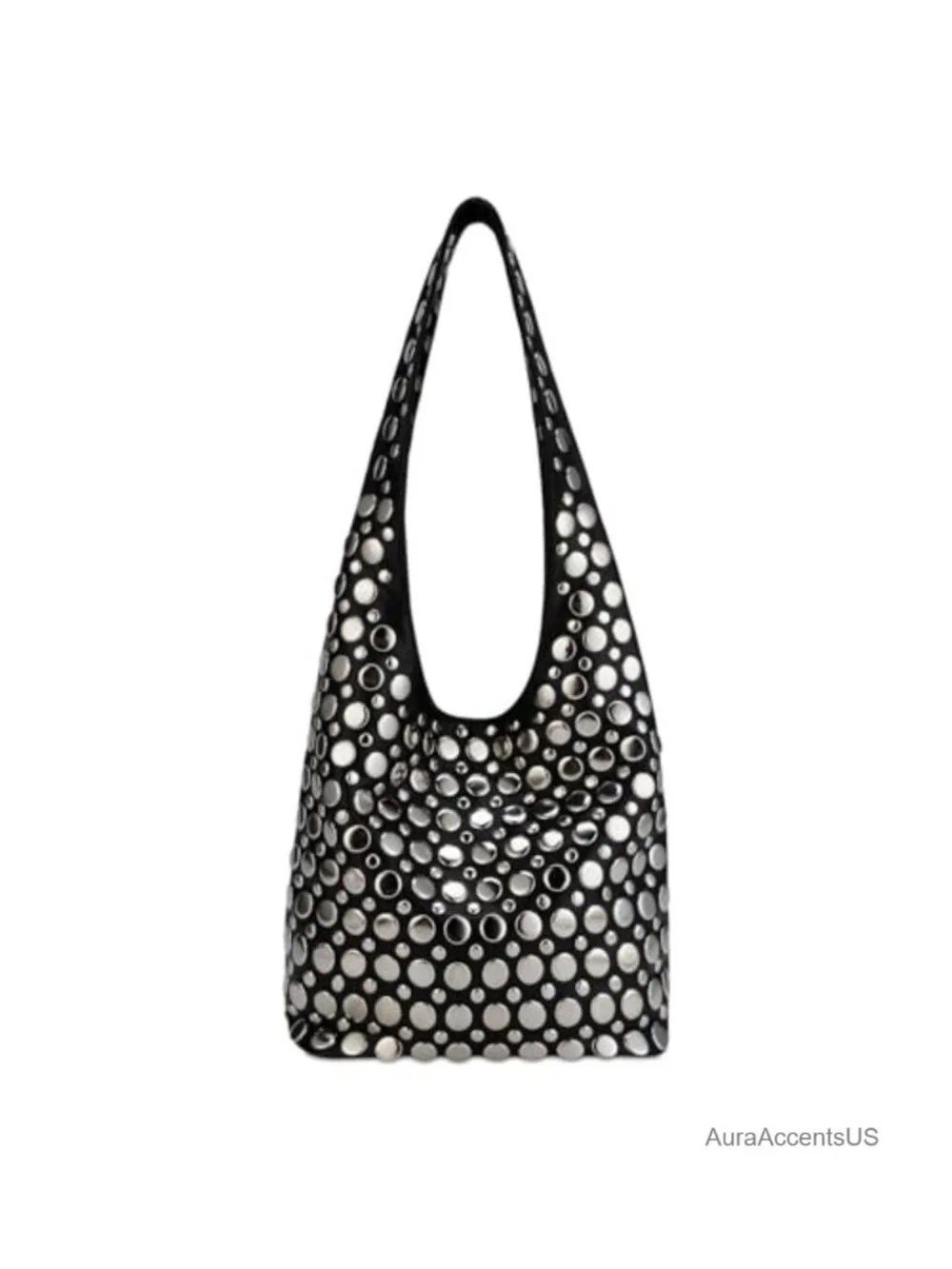 Studded Y2K Punk PU Leather Hobo Handbag for Women Underarm Shoulder Tote